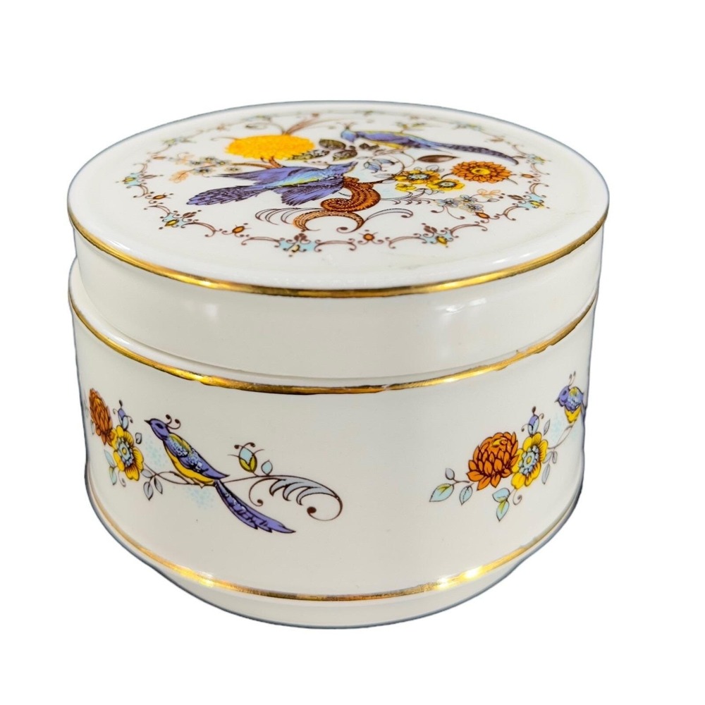 Sadler Fine Porcelain Trinket Box Blue Birds‎ England Vintage Jewelry Storage
